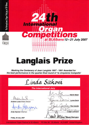 Langlais Prize Lindě Sítkové, St Albans 2007